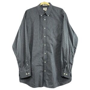 L.L. Bean Men's XLT Plaid Button-Down Shirt Blue White Wrinkle-Free Cotton